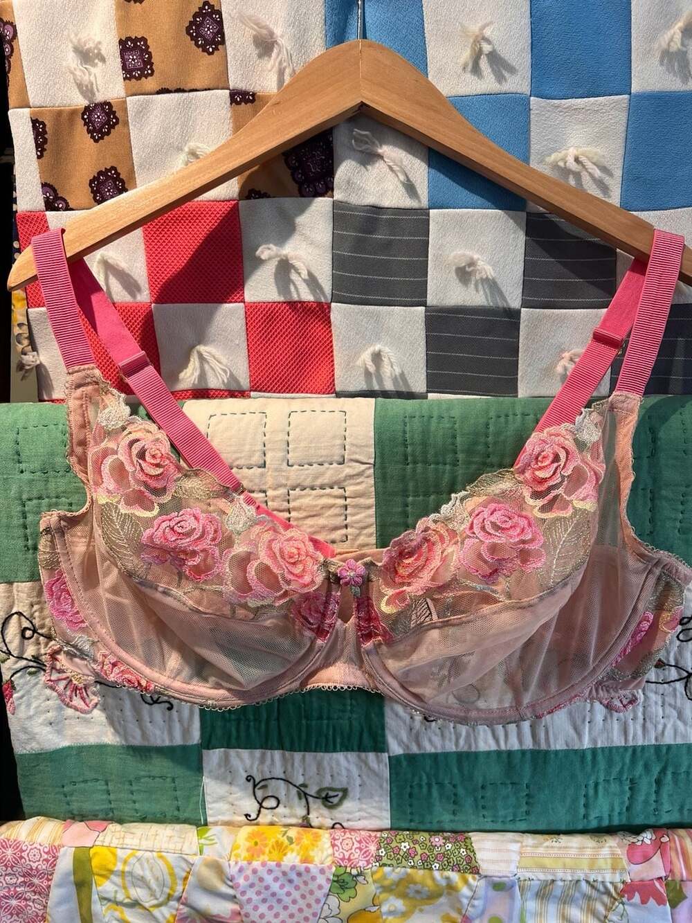 NWOT Victoria's Secret Unlined Demi Bra 42DD Pink Floral Embroidered